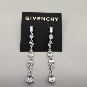 NWT Givenchy Silver Mixed-Cut Crystal Linear Drop Earrings